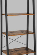 "Rustic 4-tier ladder bookshelf with wood shelves and double cabinet storage – Model LS04"