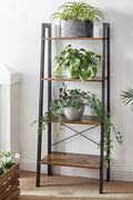 "Rustic 4-tier ladder bookshelf with wood shelves and double cabinet storage – Model LS04"