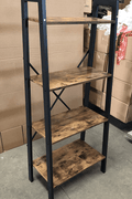 "Rustic 4-tier ladder bookshelf with wood shelves and double cabinet storage – Model LS04"