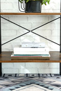 "Rustic 4-tier ladder bookshelf with wood shelves and double cabinet storage – Model LS04"