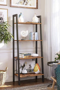 "Rustic 4-tier ladder bookshelf with wood shelves and double cabinet storage – Model LS04"