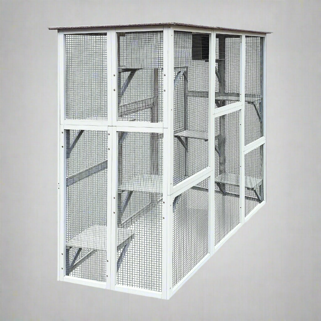 4-tier outdoor wooden catio with nesting boxes and waterproof roof
