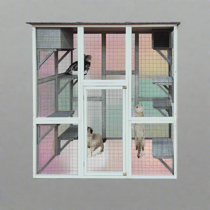 4-tier outdoor wooden catio with nesting boxes and waterproof roof
