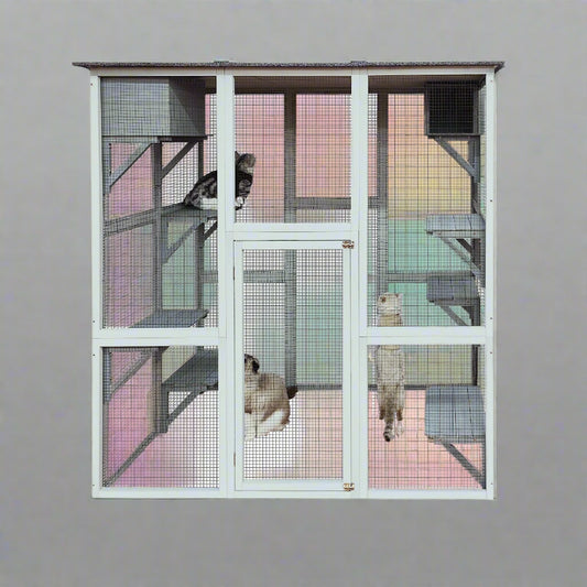 4-tier outdoor wooden catio with nesting boxes and waterproof roof
