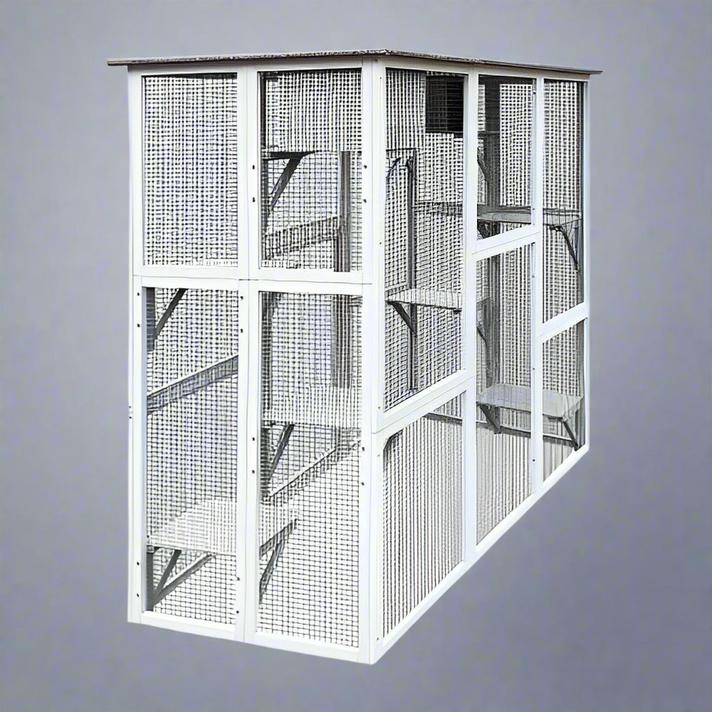 4-tier outdoor wooden catio with nesting boxes and waterproof roof
