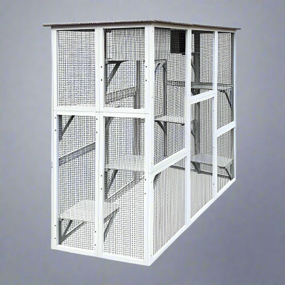4-tier outdoor wooden catio with nesting boxes and waterproof roof
