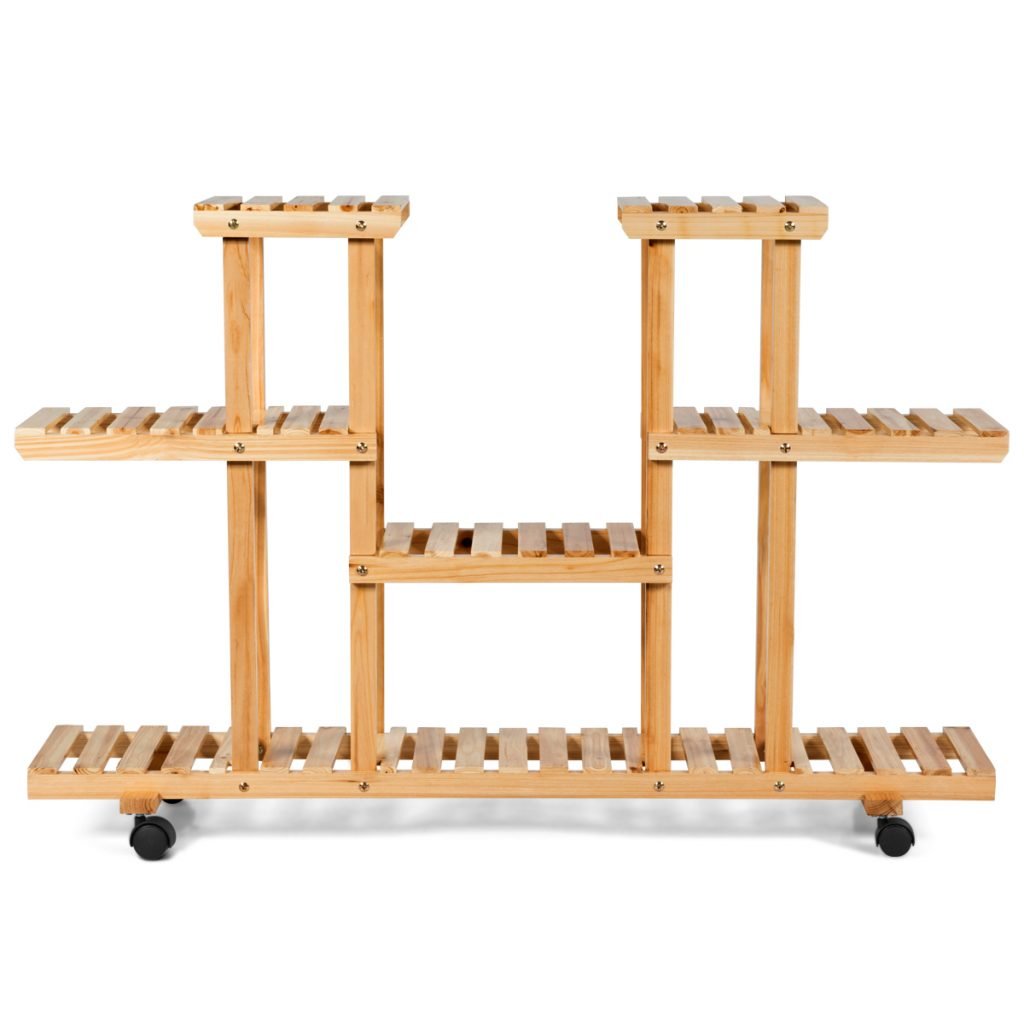 New 4-Tier Wooden Plant Stand with Wheels – Holds 12 Plants, Rolling Indoor/Outdoor Display Shelf FS5187