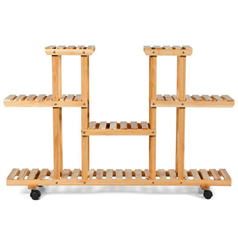 New 4-Tier Wooden Plant Stand with Wheels – Holds 12 Plants, Rolling Indoor/Outdoor Display Shelf FS5187