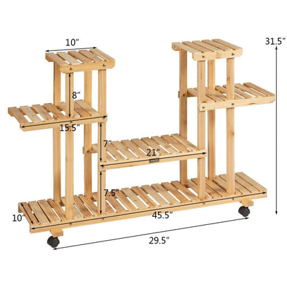 New 4-Tier Wooden Plant Stand with Wheels – Holds 12 Plants, Rolling Indoor/Outdoor Display Shelf FS5187
