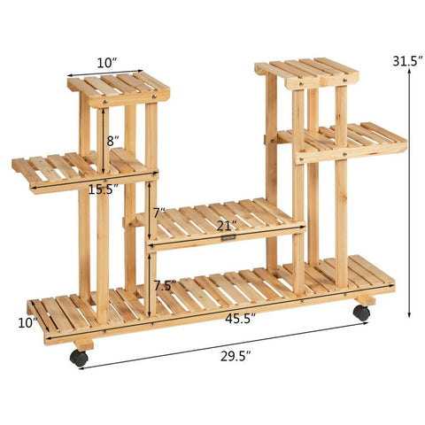 New 4-Tier Wooden Plant Stand with Wheels – Holds 12 Plants, Rolling Indoor/Outdoor Display Shelf FS5187