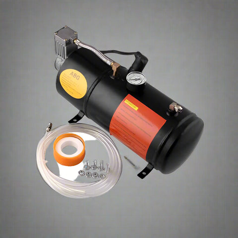 4-Trumpet Train Horn Kit with 12V Compressor

Loud Air Horn Set for Trucks and Buses

Compressor Included with Train Horn

Metal Air Horn with Chrome Finish

Air Horn Kit Packaging and Parts Overview