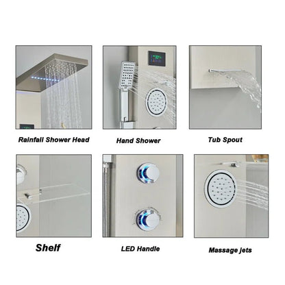 New 4 - Way Stainless Steel LED Jet Rainfall Massage Shower – Luxury Bathroom Shower Head - with Stainless Jet Rainfall Massage Shower | Sold by Uncle Wiener's Wholesale