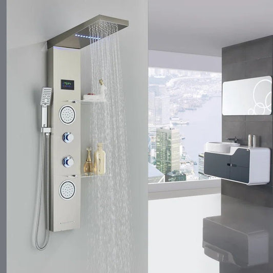 New 4 - Way Stainless Steel LED Jet Rainfall Massage Shower – Luxury Bathroom Shower Head - with Stainless Jet Rainfall Massage Shower | Sold by Uncle Wiener's Wholesale