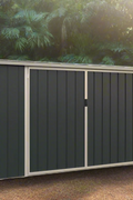 “4x8 FT metal garden shed with double front doors in gray”

“Side view of weather-resistant metal shed EF0408”

“Compact outdoor steel storage unit with double entry”

