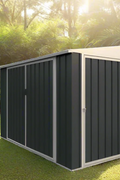 “4x8 FT metal garden shed with double front doors in gray”

“Side view of weather-resistant metal shed EF0408”

“Compact outdoor steel storage unit with double entry”

