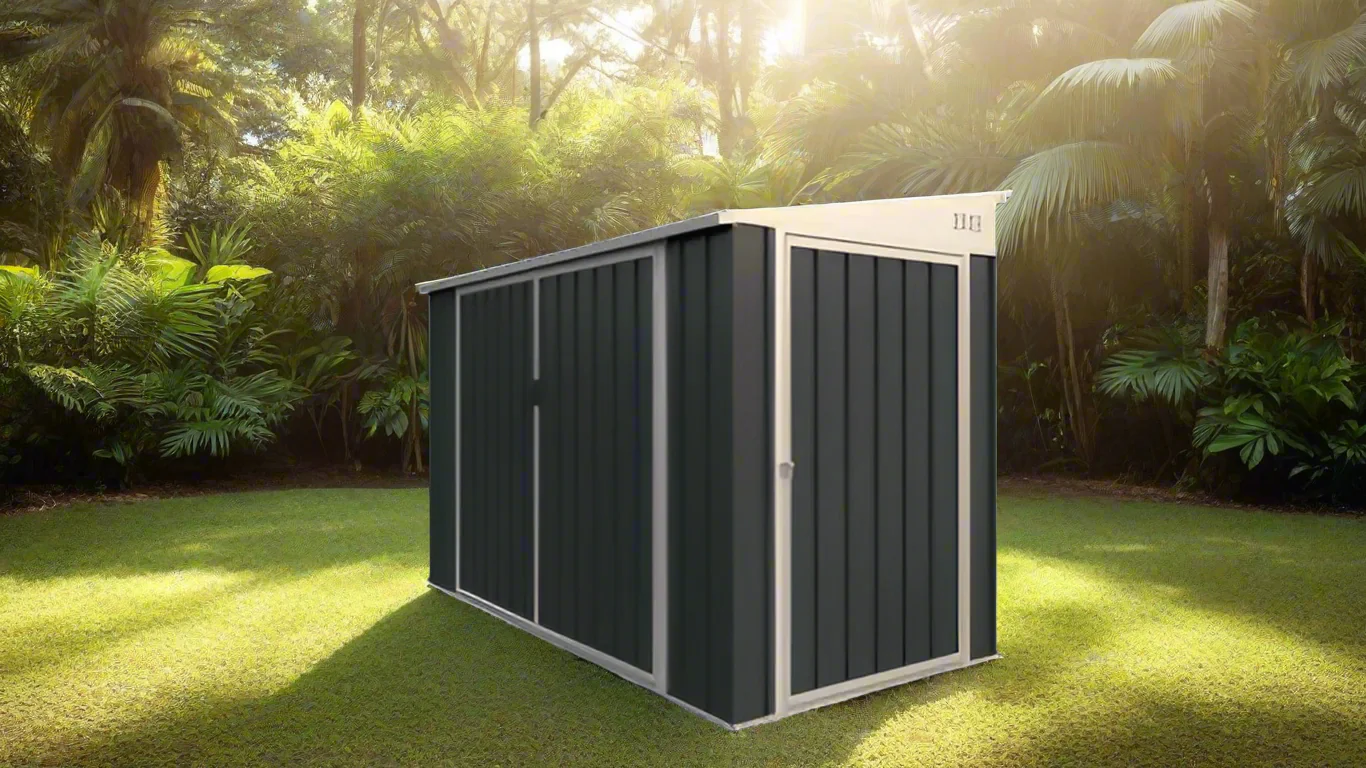 “4x8 FT metal garden shed with double front doors in gray”

“Side view of weather-resistant metal shed EF0408”

“Compact outdoor steel storage unit with double entry”

