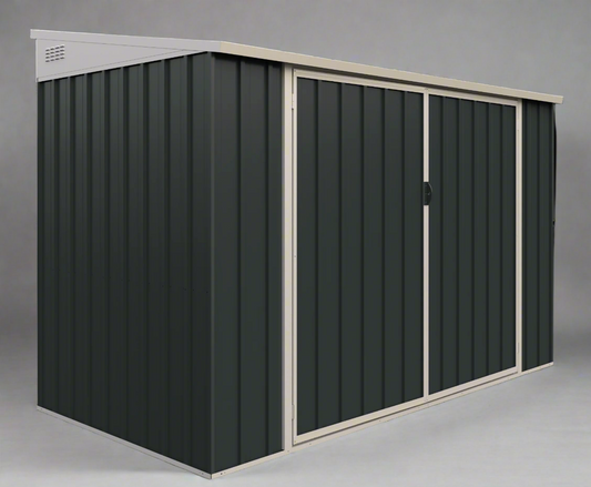 “4x8 FT metal garden shed with double front doors in gray”

“Side view of weather-resistant metal shed EF0408”

“Compact outdoor steel storage unit with double entry”

