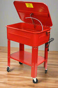 40-gallon portable parts washer on casters with open lid and tool tray