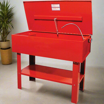 Red 20 and 40 gallon automotive parts washers for garage and shop use