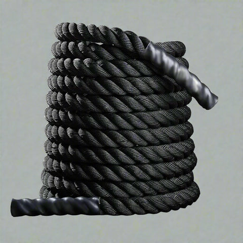 40 FT Black Heavy-Duty Battle Rope Coiled

Close-up of Textured Handle and Grip

Removable Nylon Protective Sleeve

Rope in Use – Cardio Training Session

Athlete Performing Rope Waves – Full-Body Workout

Strength Rope for CrossFit Conditioning