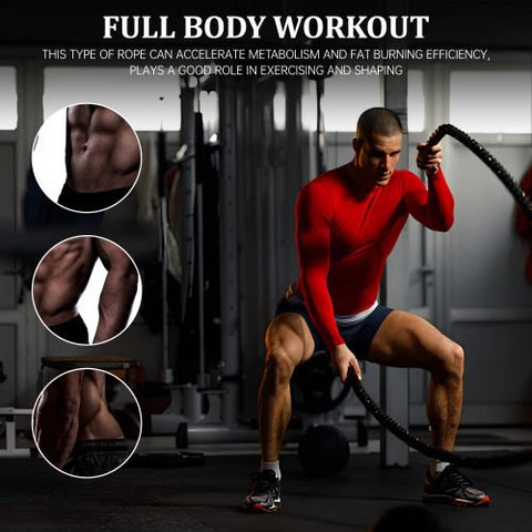40 FT Black Heavy-Duty Battle Rope Coiled

Close-up of Textured Handle and Grip

Removable Nylon Protective Sleeve

Rope in Use – Cardio Training Session

Athlete Performing Rope Waves – Full-Body Workout

Strength Rope for CrossFit Conditioning