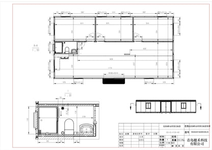 Blueprint sketch showing 3D model of folding container home