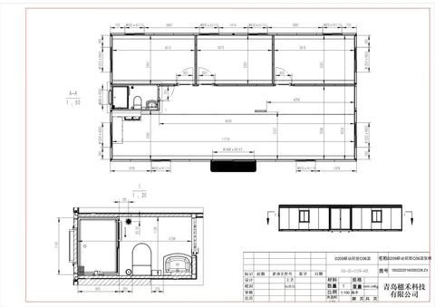 Blueprint sketch showing 3D model of folding container home