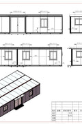 Technical layout of modular home’s frame and components
ide elevation diagram of 40FT mobile prefab housing unit
