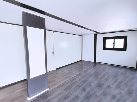 Perspective view of full living space in mobile modular home