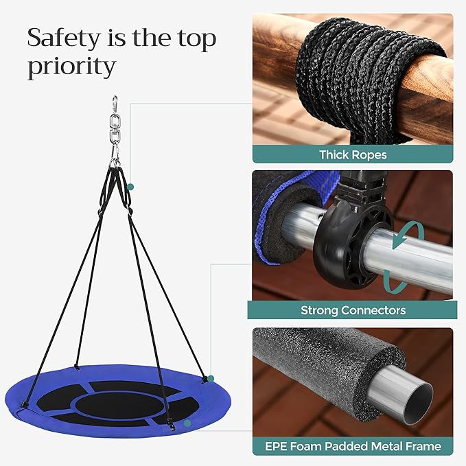 New 40 Inch Saucer Tree Swing for Kids – 700 lb Capacity with Hanging Kit, Blue & Black – M18A002 - with | Sold by Uncle Wiener's Wholesale