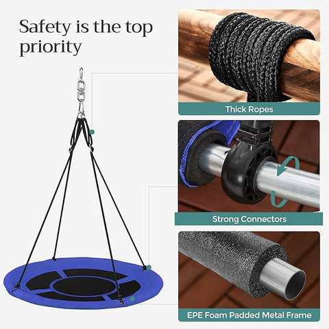 New 40 Inch Saucer Tree Swing for Kids – 700 lb Capacity with Hanging Kit, Blue & Black – M18A002 - with | Sold by Uncle Wiener's Wholesale