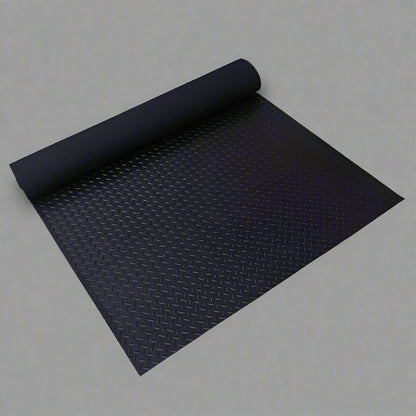 Diamond Rubber Flooring Roll Installed in Garage – Black Non-Slip Surface

Heavy-Duty Rubber Flooring Texture – Diamond Pattern Close-Up

Garage or Gym Flooring Roll – Industrial Rubber Mat

Industrial Rubber Roll Mat – 40 SQFT and 125 SQFT Options Available
