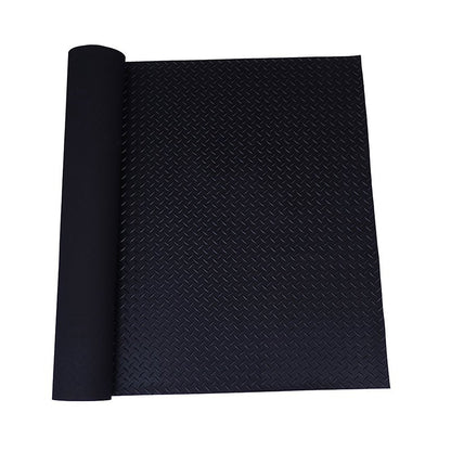 Diamond Rubber Flooring Roll Installed in Garage – Black Non-Slip Surface

Heavy-Duty Rubber Flooring Texture – Diamond Pattern Close-Up

Garage or Gym Flooring Roll – Industrial Rubber Mat

Industrial Rubber Roll Mat – 40 SQFT and 125 SQFT Options Available