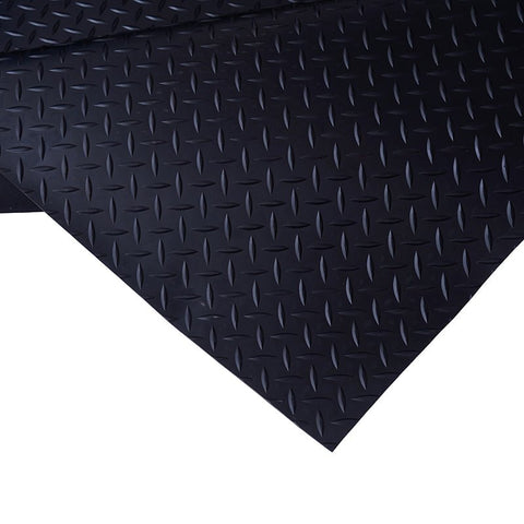 Diamond Rubber Flooring Roll Installed in Garage – Black Non-Slip Surface

Heavy-Duty Rubber Flooring Texture – Diamond Pattern Close-Up

Garage or Gym Flooring Roll – Industrial Rubber Mat

Industrial Rubber Roll Mat – 40 SQFT and 125 SQFT Options Available