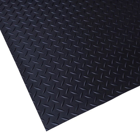 Diamond Rubber Flooring Roll Installed in Garage – Black Non-Slip Surface

Heavy-Duty Rubber Flooring Texture – Diamond Pattern Close-Up

Garage or Gym Flooring Roll – Industrial Rubber Mat

Industrial Rubber Roll Mat – 40 SQFT and 125 SQFT Options Available