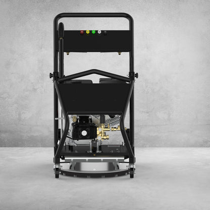 4000 PSI Pressure Washer – Full Unit Front View

Surface Cleaner Attachment with Power Washer

Water Broom Accessory for Pressure Washer

Pressure Washer with Wand and Gas Engine

Side View of Multi-Use Commercial Pressure Washer