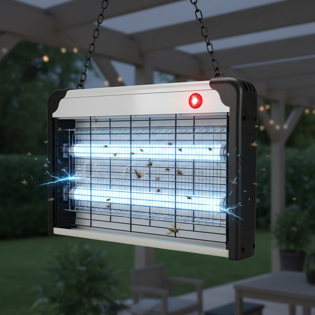 40W Electronic Bug Zapper – Front View

UV Insect Killer for Indoor and Outdoor Use

Bug Zapper Mounted on Wall in Home

Commercial Fly Trap with UV Light

High-Voltage Electric Grid Close-Up

Bug Zapper in Kitchen Environment

Removable Tray for Easy Cleaning