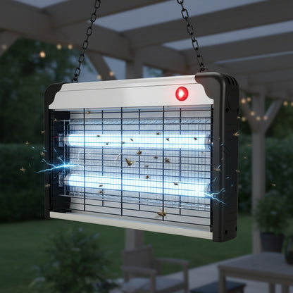 40W Electronic Bug Zapper – Front View

UV Insect Killer for Indoor and Outdoor Use

Bug Zapper Mounted on Wall in Home

Commercial Fly Trap with UV Light

High-Voltage Electric Grid Close-Up

Bug Zapper in Kitchen Environment

Removable Tray for Easy Cleaning