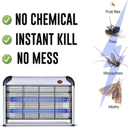 40W Electronic Bug Zapper – Front View

UV Insect Killer for Indoor and Outdoor Use

Bug Zapper Mounted on Wall in Home

Commercial Fly Trap with UV Light

High-Voltage Electric Grid Close-Up

Bug Zapper in Kitchen Environment

Removable Tray for Easy Cleaning