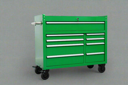 42" 9 - Drawer Rolling Tool Bench – Heavy - Duty Garage Cabinet - with Emerald JD Green