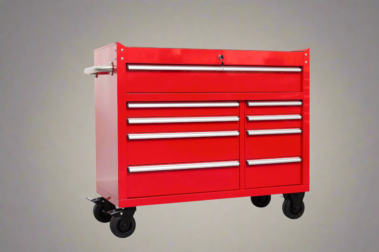 42" 9 - Drawer Rolling Tool Bench – Heavy - Duty Garage Cabinet - with Olive Green