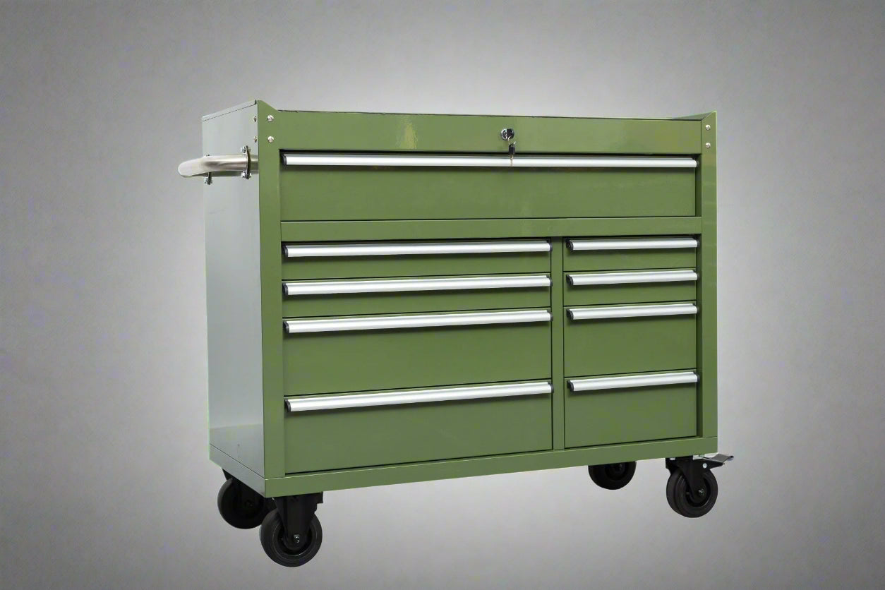 42" 9 - Drawer Rolling Tool Bench – Heavy - Duty Garage Cabinet - with Orange