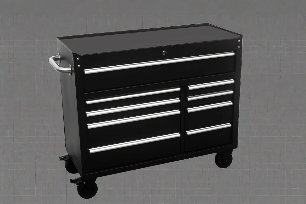 42" 9 - Drawer Rolling Tool Bench – Heavy - Duty Garage Cabinet - with Black