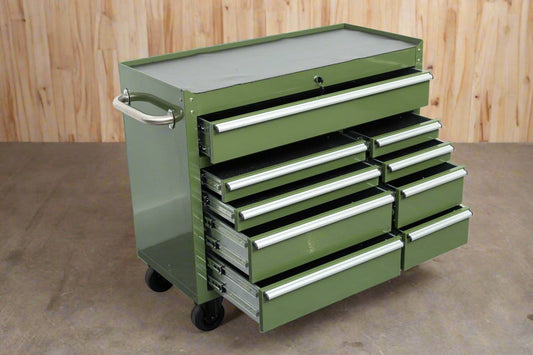 42" 9-Drawer Green Rolling Tool Chest – Front View