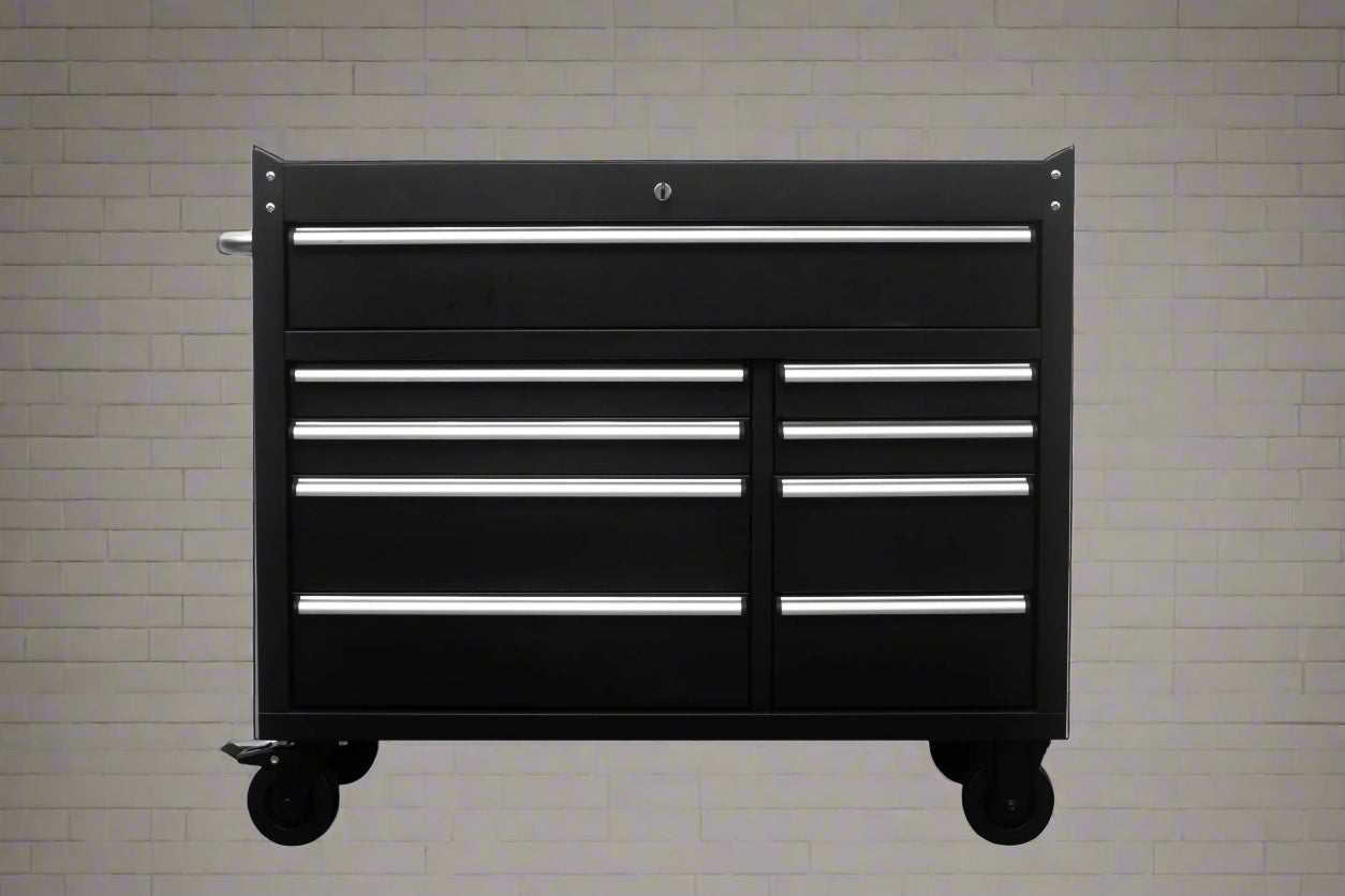 42" 9 - Drawer Rolling Tool Bench – Heavy - Duty Garage Cabinet - with Black