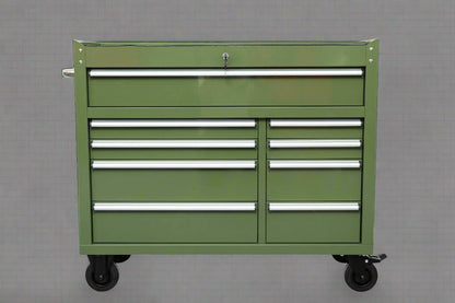 New42" 9 - Drawer Rolling Tool Bench – Heavy - Duty Garage Cabinet - with Olive Green