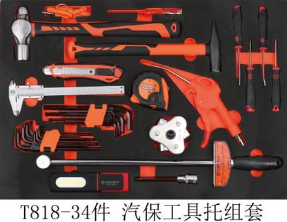 Front view of 421-piece mechanic tool cabinet with drawers

Drawer open showing organized socket tray

Tool tray with wrenches and pliers inside cabinet

Rolling steel tool cabinet with side handle

Heavy-duty mechanic tool trolley with casters