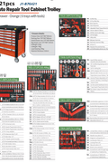 Front view of 421-piece mechanic tool cabinet with drawers

Drawer open showing organized socket tray

Tool tray with wrenches and pliers inside cabinet

Rolling steel tool cabinet with side handle

Heavy-duty mechanic tool trolley with casters
