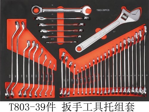 Front view of 421-piece mechanic tool cabinet with drawers

Drawer open showing organized socket tray

Tool tray with wrenches and pliers inside cabinet

Rolling steel tool cabinet with side handle

Heavy-duty mechanic tool trolley with casters