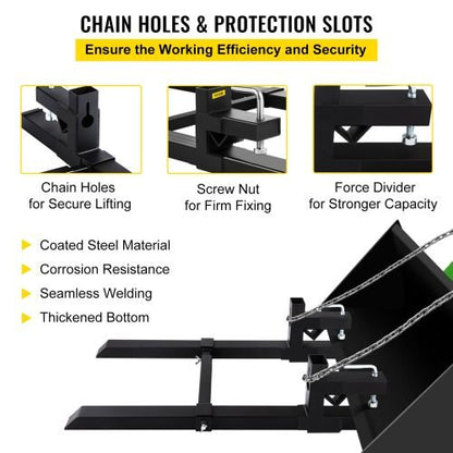 43-inch clamp-on pallet forks with stabilizer bar installed on tractor
Skid steer pallet forks loading hay bales
Adjustable clamp pallet forks for farm and industrial use
Tractor bucket pallet fork attachment with 4,000 lb capacity
Clamp-on pallet forks close-up showing tension screws and bracket